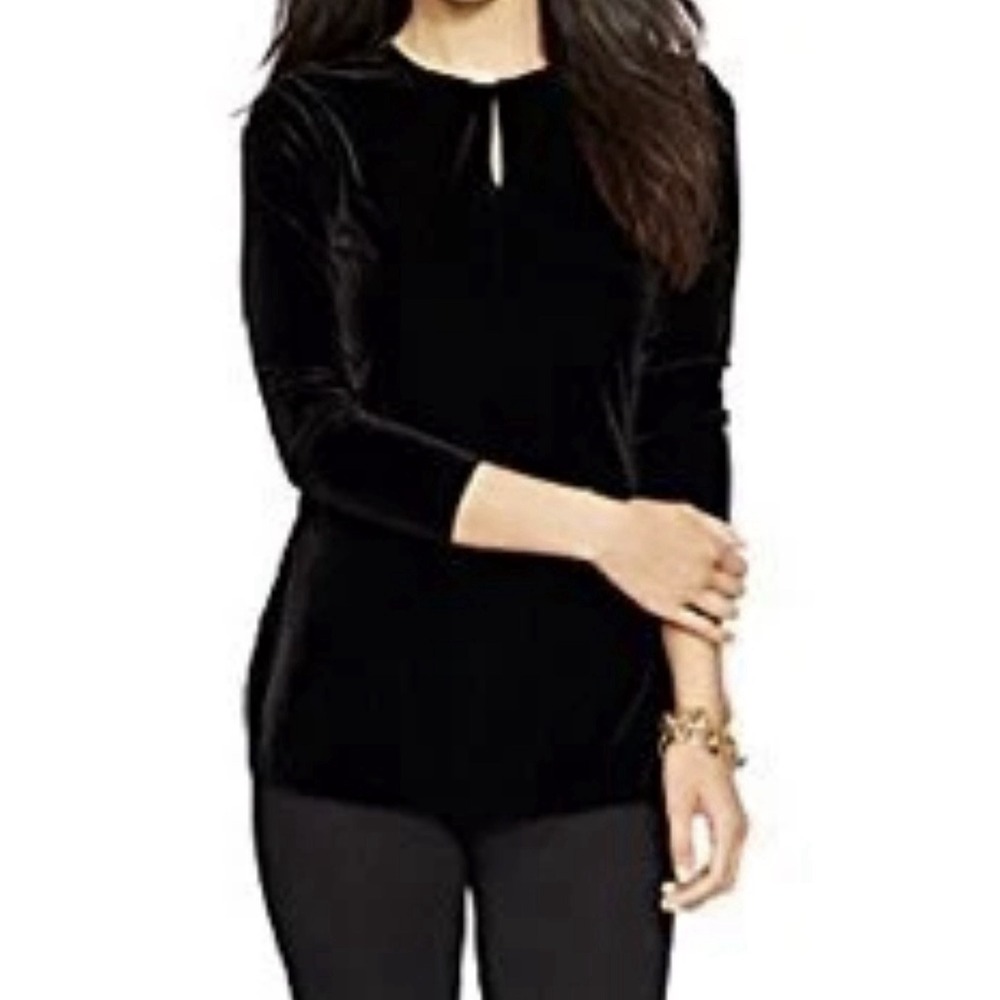 Ralph Lauren Black Keyhole Peplum Hem Stretch Velvet Top Sz Medium